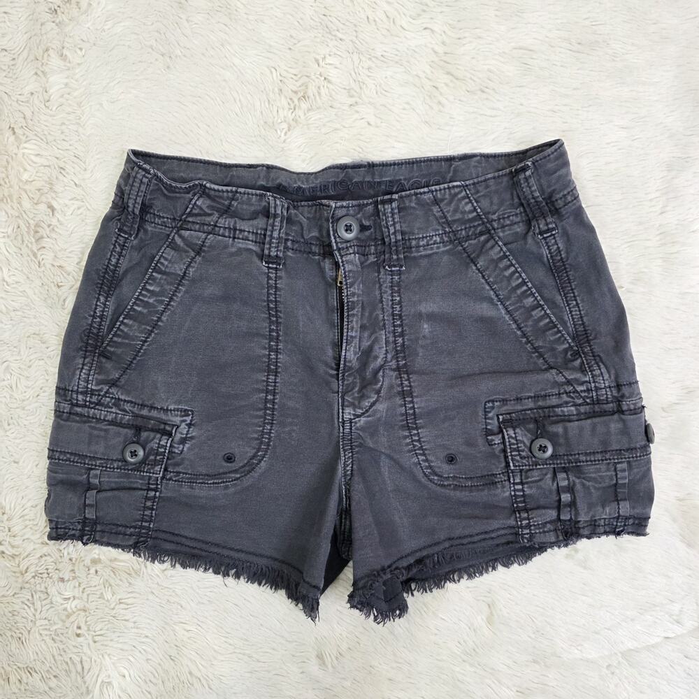 American Eagle Size 000 Black Cut Off Cargo Shorts 90s Boyfriend Fit Y2K Grunge
